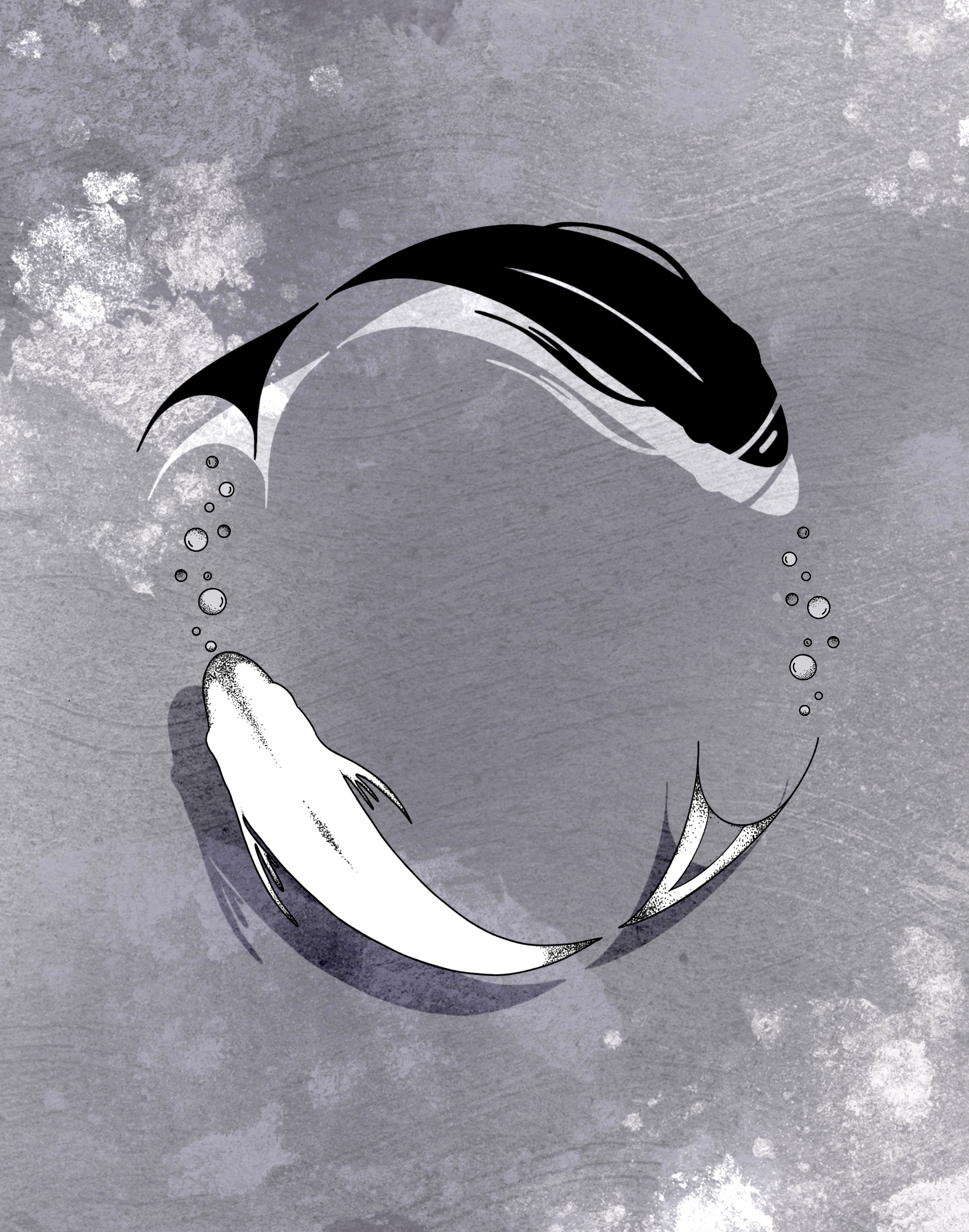 The letter O made of koi fish - calm and peaceful illustration. Both fish are forming a circle.
